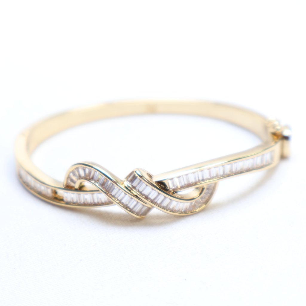 Miranda Frye Gold Tone Clear Crystal Hinged Bangle Bracelet Missing 2 Crystals!